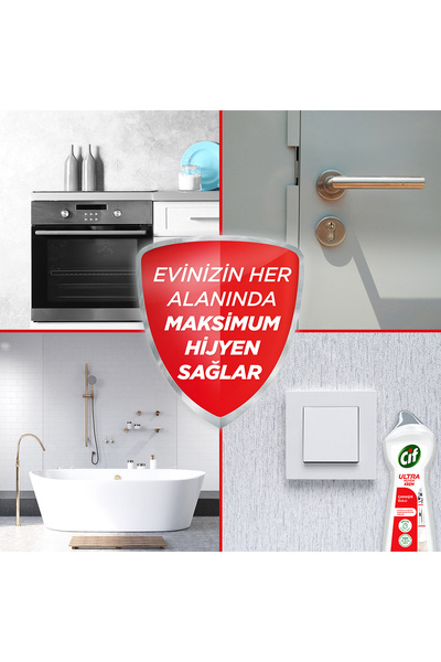 Cif Krem Ultra Hijyen Çamaşır Suyu Katkılı 675 ml X6 Mikrofiber Bez Hediye