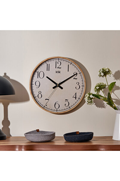 Klik Simplex Ahşap Görünümlü Duvar Saati - Kahverengi - 38 cm