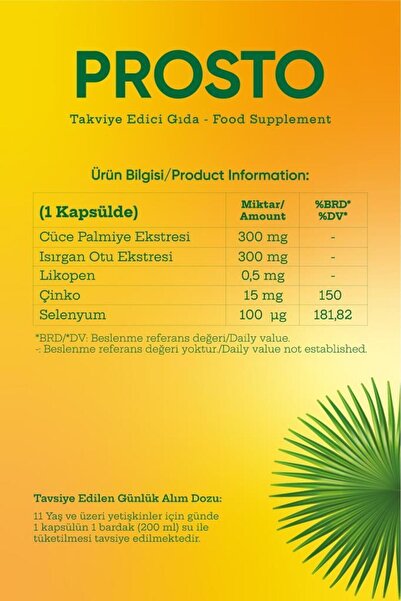 MDC PROSTO (Saw Palmetto, Isırgan Otu, Likopen, Çinko, Selenyum) 30 Kapsül