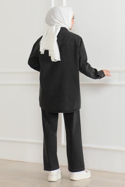 Modamihram Опушен дънков комплект с джобове и камък 19207