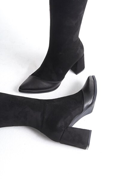 Modabuymus Чорні замшеві черевики на високих підборах з гострим носком