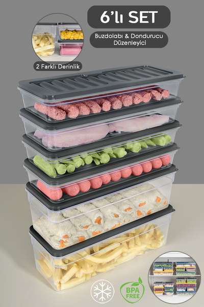 Meleni Home 6'lı Buzdolabı Organizer Set Düzenleyici Saklama Kabı Derin ve Sı...