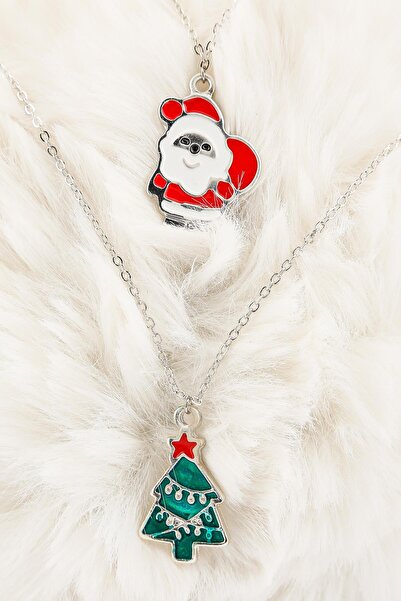 New Obsessions Christmas Santa Claus and Christmas Tree Figure Dangle Necklace Set 2 Pack
