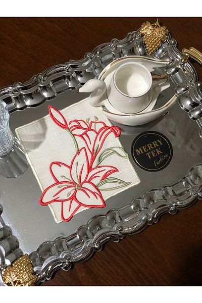 MERRY TEK Floral Colorful Ecru Gold Brown Side Presentation Cocktail Napkins Pack of 6