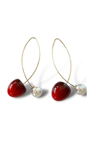 Genel Markalar Altın Renk Kiraz Figürlü İnci Detaylı Küpe