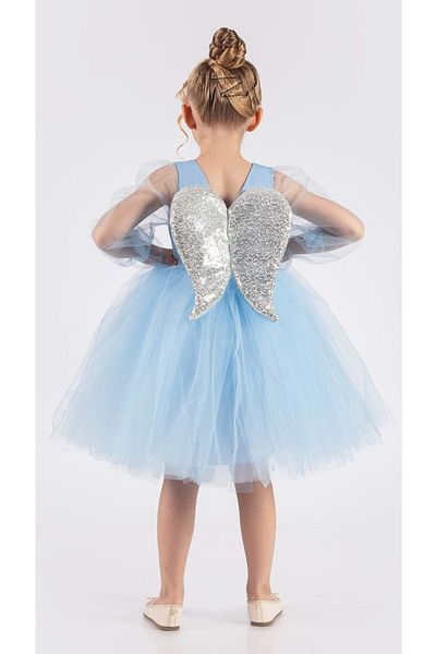 Mnk Baby&Kids Βραδινό φόρεμα με φτερωτό κοριτσίστικο σιφόν Mnk0534 Μπλε