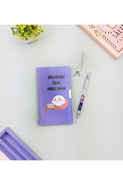 Gift Moda طقم دفتر ملاحظات وقلم بقفل منقوش لطيف