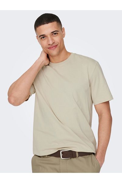 Only & Sons Ανδρικό μπεζ μπλουζάκι Max Life Reg Ss Stitch Tee Noos 22025208 -06