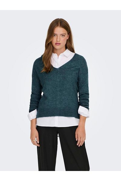 JDY Jdyelanora - V-Neck Pullover Kent Noos 15207823   Atlantic Deep L/S