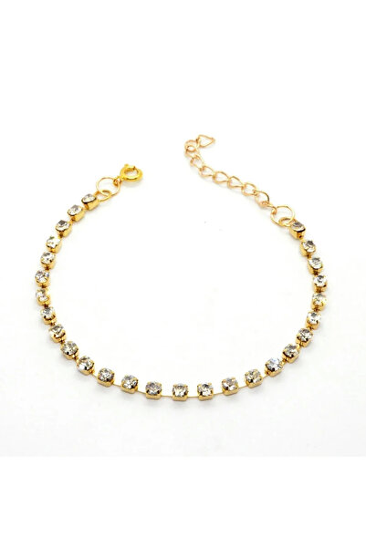 X-Lady Accessories Altın Renk Tek Sıra Taş Şerit Bileklik 861