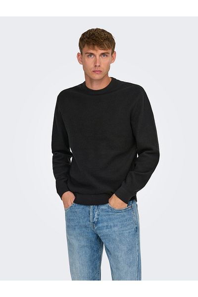 Only & Sons Onstony Waffle Ds 12 Ls Fabric - Black Crew Knit Noos 22032542