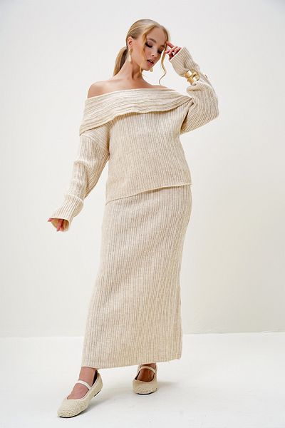 Trend Alaçatı Stili Women's Stone Madonna Collar Sweater and Skirt Set Alc-X13030