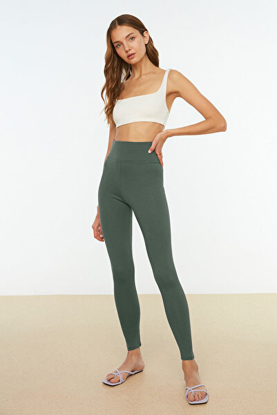 Trendyol Collection Ψηλόμεσο σκούρο πράσινο κολάν Interlock - Ελαστικό, Twoaw20Ta0047
