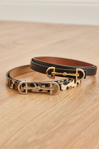 Olalook Damen-Set mit 2 D-Gürteln aus Kunstleder mit schwarzem Leopardenmuster KMR- 19000150