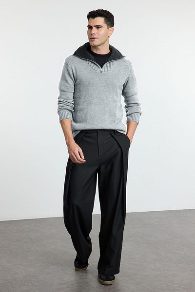 Trendyol Collection Gray Casual Regular Half Turtleneck Plain Knitwear Sweater Tmnaw25Kz00008