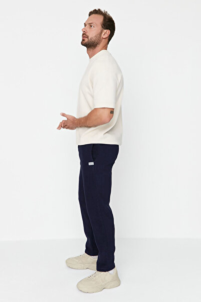Trendyol Collection Navy Blue Regular/Normal Cut Labeled Rubber Leg Anti-Pilling Fleece Sweatpants Tmnaw23Ea00061