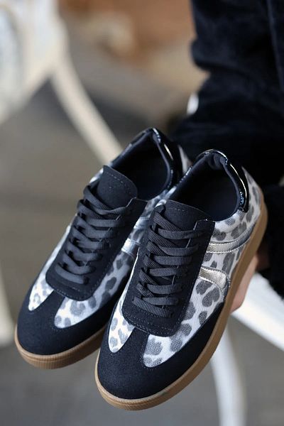 EREN SHOES BAG (Selnda) Leopard Patterned Suede Sneaker Women's Sneakers.