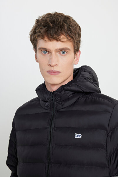 Lee Regular Fit Normal Kesim Kapüşonlu Tam Fermuarlı Siyah Şişme Mont