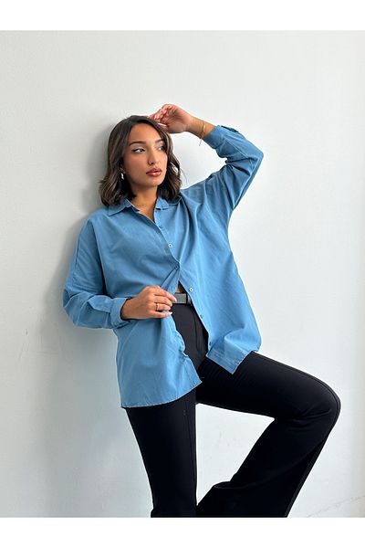 BEJNA Lange Basic-Hemden für Damen in Indigo-Größe