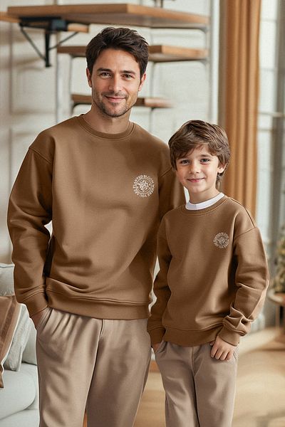 TRENDYOLKIDS Тъмнокафяв плетен суитшърт баща-син за момче Tkdaw25Sw00055