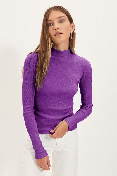 Trendyol Collection Ελαστική πλεκτή μπλούζα από δαμάσκηνο - όρθιος γιακάς, μακρυμάνικο, εφαρμοστό σώμα TWOAW21BZ0423