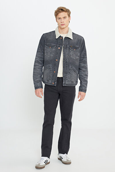 WRANGLER %100 Pamuk Regular Fit Normal Kesim Sherpa Yaka Erkek Koyu Gri İçi Suni Yünlü Jean Kot Ceket