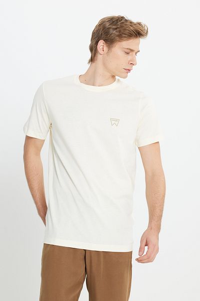 WRANGLER Regular Fit Regular Cut 100% Cotton Crew Neck Men's Beige Minimal Logo T-Shirt