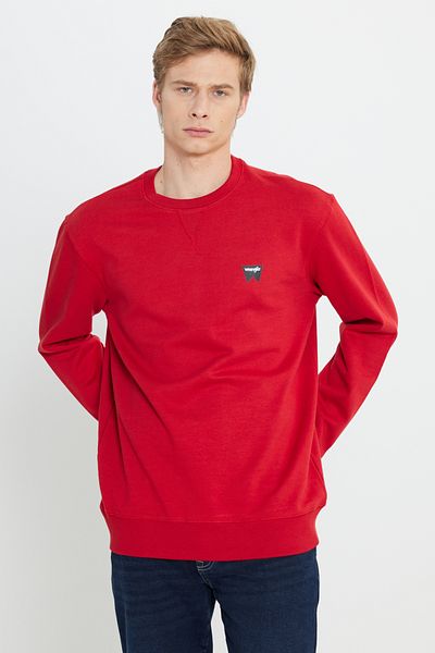 WRANGLER Regular Fit Regular Cut 100% Cotton Crew Neck Men's Red Minimal Logo Sweatshirt