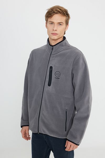WRANGLER All Terrain Gear Regular Fit Herren-Fleecejacke mit normaler Passform und Stehkragen und Reißverschluss in Grau