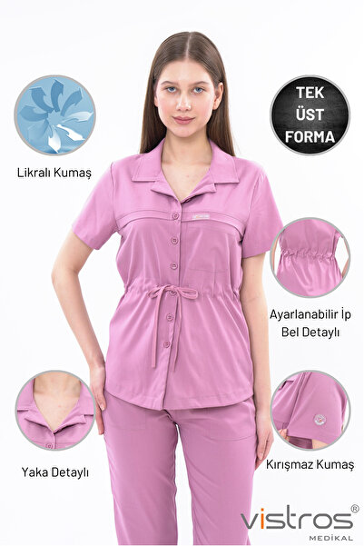 Vistros Medikal Ceket Yaka Düğme & Kuşak Detaylı Likralı Kadın Medikal Forma ...