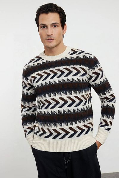 Trendyol Collection EthnicOversizeKnitwear pulóver - nyakú, többszínű Tmnaw25kz00057