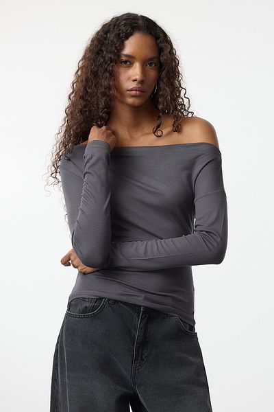 Trendyol Collection Lodní výstřih Premium Soft Bluse – Antracit, Body Fit, Twoaw24Bz00227