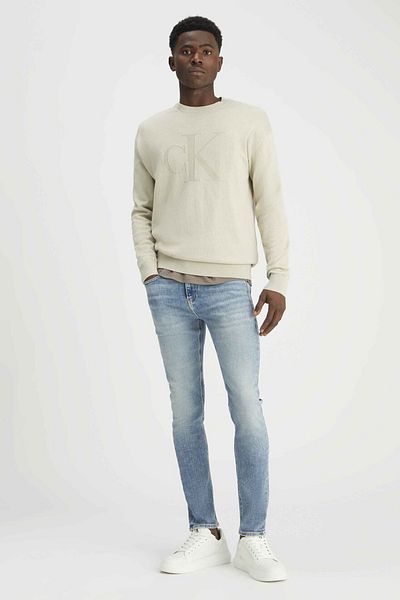 Calvin Klein Ck Intarsia Mix Stitch Men's Cream Sweater - Crew Neck