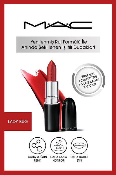 M.A.C Lady Bug 3g - Lustreglass Sheer-Shine Glossy Lipstick, Easy to Apply