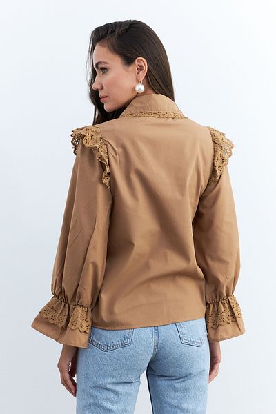Cool & Modest Damen Camel Bebe Kragen Spitzenhemd MQS1839