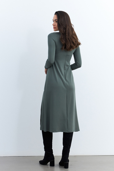 Cool & Sexy Khaki Turtleneck Midi Women's Dress - Hor15