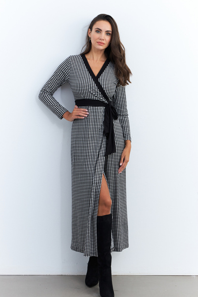 Cool & Sexy Kadın Siyah-Ekru Kruvaze Kazayağı Maxi Elbise EY2941