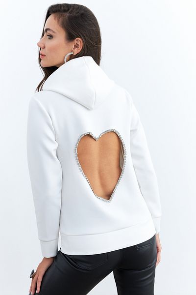 Cool & Sexy Hanorac White Rhinestone - Decoltat pe spate, Femei, BTH15