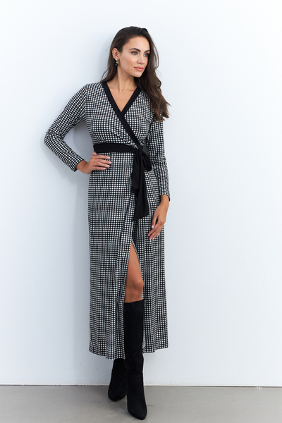 Cool & Sexy Kadın Siyah-Ekru Kruvaze Kazayağı Maxi Elbise EY2941