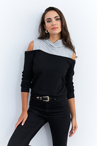Cool & Sexy Černo-šedá dámská mikina - Off the Shoulder Tf15
