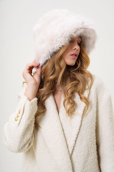 Trend Alaçatı Stili Damen Ecru Kunstfell Bucket Hat ALC-X13255