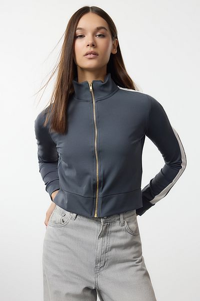Trendyol Collection Pletená mikina v antracitovém střihu se zipem Regular/Normal Fit Twoaw25Sw00297
