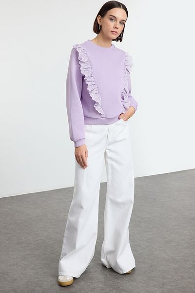 Trendyol Collection Lilac Embroidery Detailed Regular/Normal Fit Thick Fleece Inside Knitted Sweatshirt Twoaw25Sw00253
