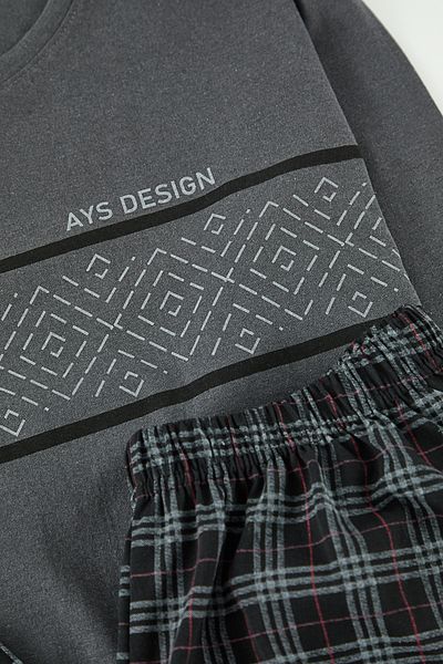 Edit by Trendyol Anthrazitfarbenes kariertes Strick-Pyjama-Set für Herren TEDAW25PT00016