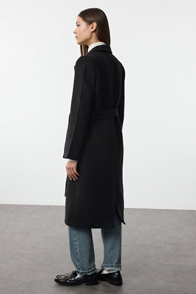 Trendyol Collection Belted Black Fitted Coat - Twoaw24Kb00022