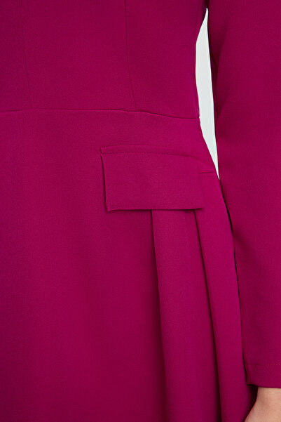 Edit by Trendyol Plum Skirt Pleat Detailed Mini Woven Dress Tedaw25El00043