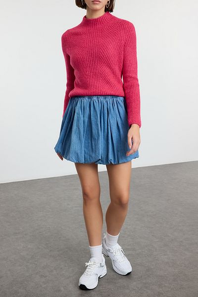 Edit by Trendyol Pulover tricotat cu guler cu textura moale fucsia TEDAW25KZ00040