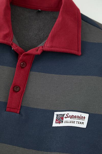 Trendyol Collection Βαμβακερό φούτερ Anthracite Regular/Regular Cut με ριγέ λαιμόκοψη με φλις εσωτερικά TMNAW24SW00240