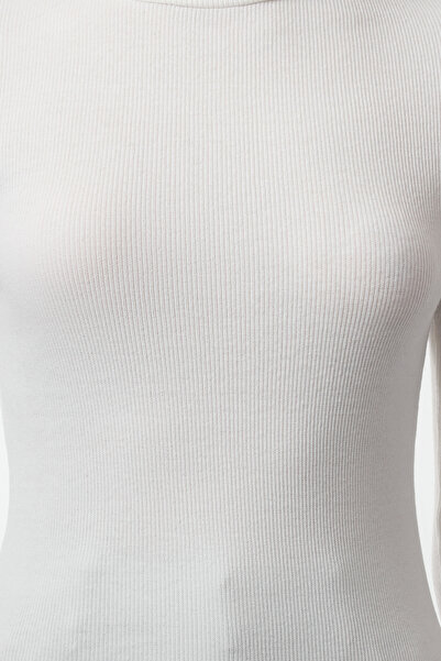 Trendyol Collection Ecru přiléhavý/na tělo sedící límec s dlouhým rukávem žebrovaný strečová pletená střední halenka Twoaw21Bz0423