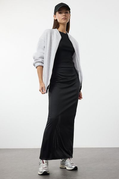 Trendyol Collection Thick Fleece Gray Melange Knitted Sweatshirt - Oversize Zippered Twoaw25Sw00122